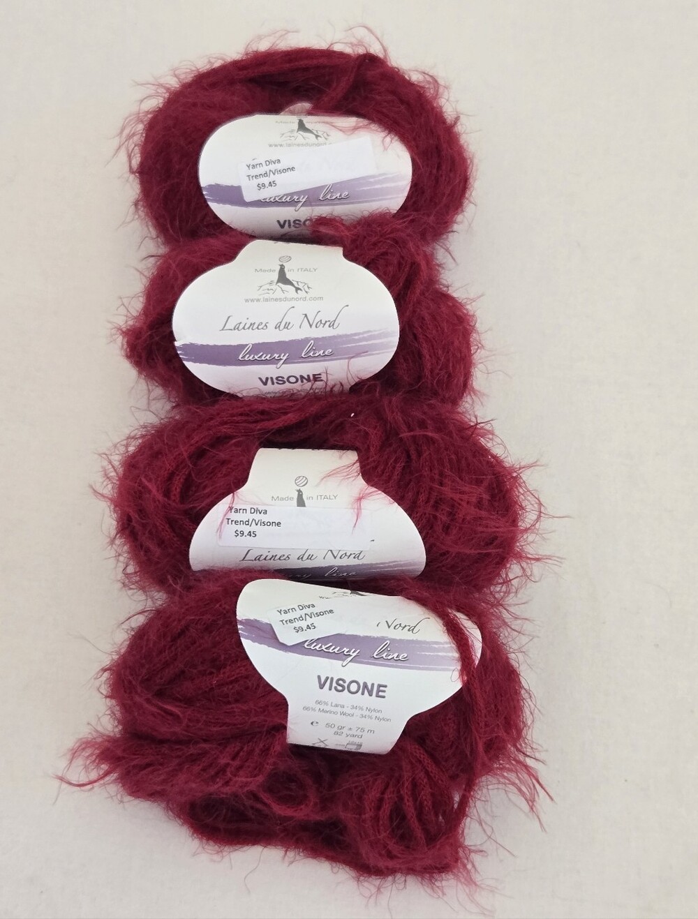Laines Du Nord Luxury Yarn Red Silky Velvety Soft Cowls Scarf Hat Trim Accent